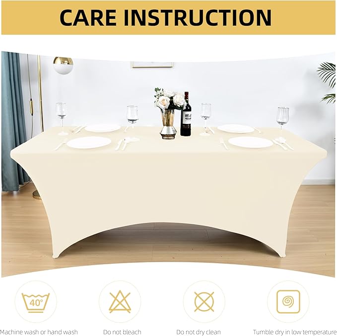 6-Pack 6ft Spandex Table Covers for Rectangle Standard Folding Tables - Wrinkle Resistant Stretch Tablecloths - Ultimate Fitted Table Protector for Parties, Trade Shows, Wedding