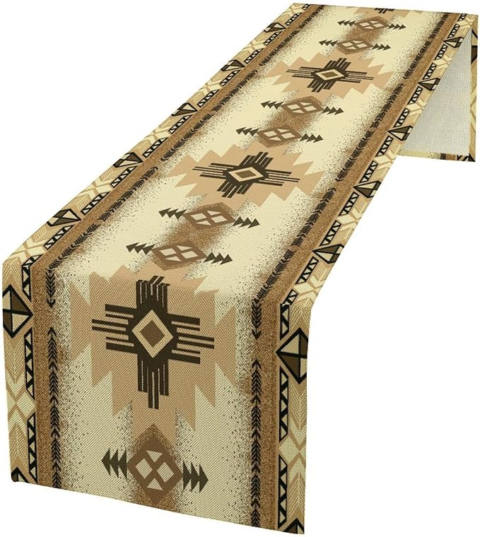 Aztec Table Runner Southwestern Ethnic Style Geometric Navajo Tribe Abstract Pattern Vintage Rustic Table Dinner Table Runner 13x120 Inch