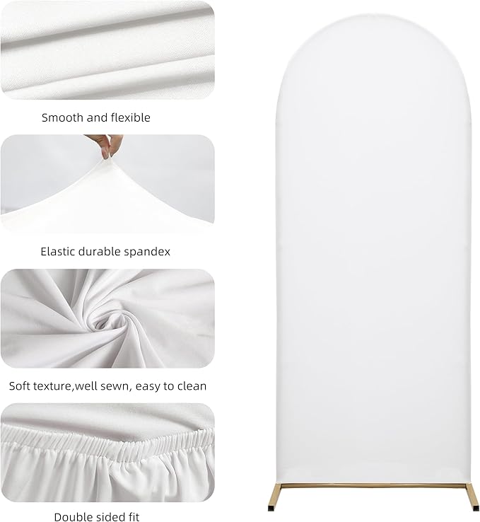 Wedding Arch Covers Arch Backdrop Cover Arch Stand Covers 7.2FT 6FT Set 2 Arch Cover Spandex Fabric Stretchy Backdrop for Wedding Birthday Party Decoration Baby Shower (White, Cover Only)