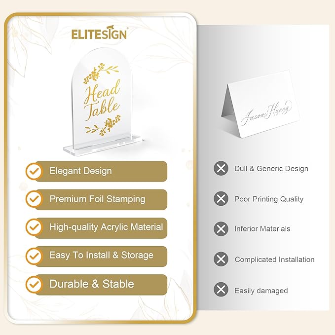 Wedding Table Numbers 1-15 Clear Acrylic Seating Number Signs for Weddings Reception Anniversary Party Decor Seat Number for Tables with Elegant Gold Lettering