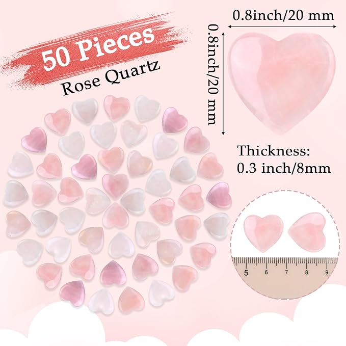 Gerrii 50 Pcs Heart Healing Stone Bulk Quartz Heart Inspirational Stones Gift for Women Love Pocket Polished Natural Energy Balancing Meditation 0.8 Inch(Rose Pink)