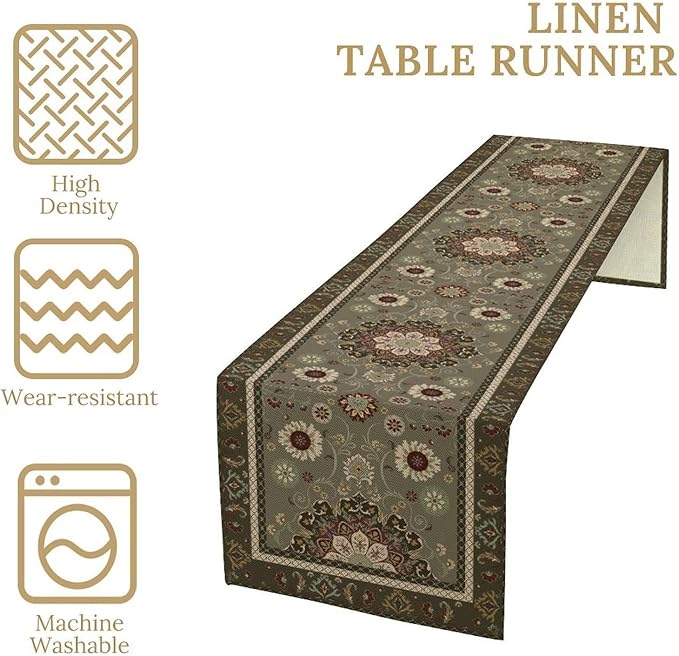 Vintage Paisley Floral Table Runner, Brown Boho Rustic Farmhouse Flower Pattern for Home Kitchen Table Decor Dining Coffee Room Party Decor 13x36in