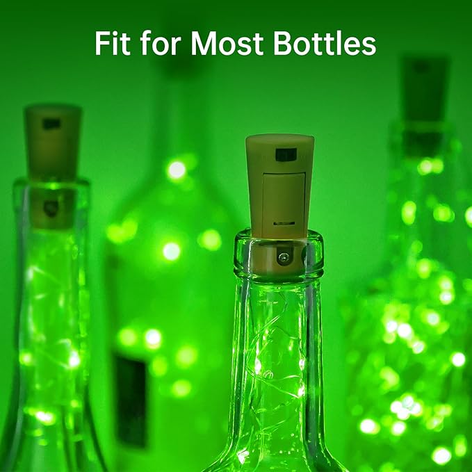 Aluan Wine Bottle Lights with Cork, 20 LED 10 Pack Fairy String Lights Waterproof Battery Operated Mini LED Cork Lamp for Liquor Bottles Jar Party Wedding Christmas Festival Bar Decoration, Green