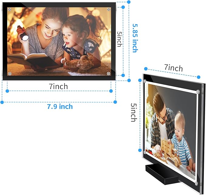 5 Pack Acrylic Magnetic Picture Frame 5x7, Clear Frame for Horizontal Vertical Tabletop Display, Black Photo Frame Magnets for Fridge