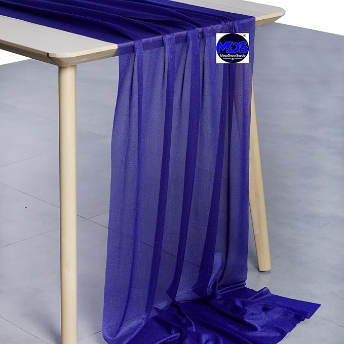MDS 5 Pack 10ft Chiffon Table Runner 29 x 120 Inches Sheer Wedding Runner Romantic Rustic Table Runner for Wedding Decorations, Birthday Parties, Bridal Shower Party Arch Decor - Royal Blue