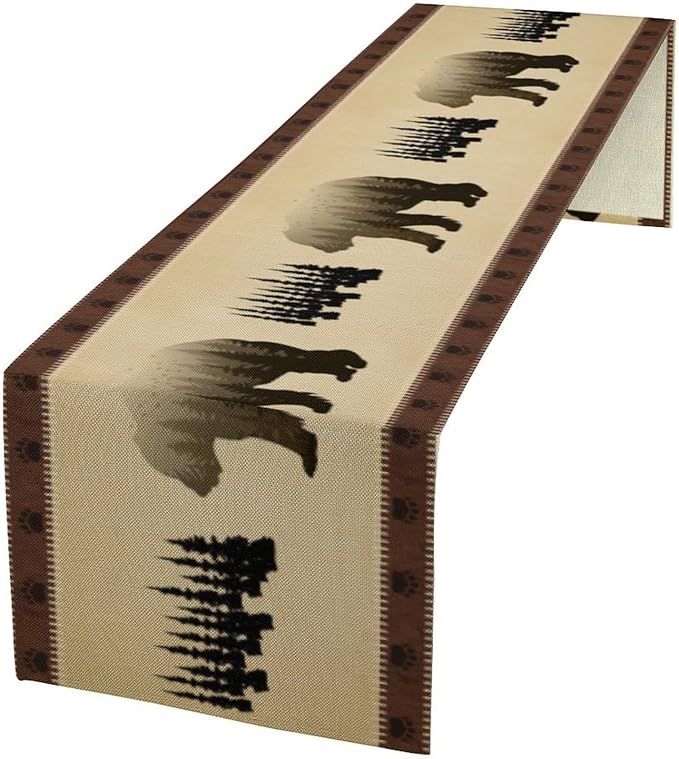 Vintage Bear Table Runner Forest Retro Rustic Cabin Farmhouse Table Runner for Party Dinner Bedroom Living Room Kitchen 13x120 Inch