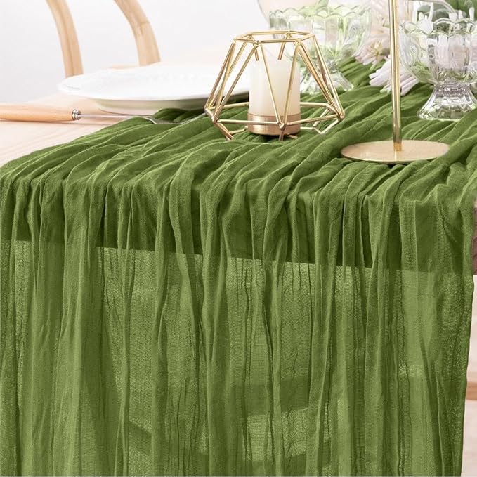 MLMW Fall Cheesecloth Table Runner Forest Green Boho Cheese Cloth Gauze 160 inch Rustic Sheer Table Runner 13.3ft for Wedding Party Baby Bridal Shower Birthday