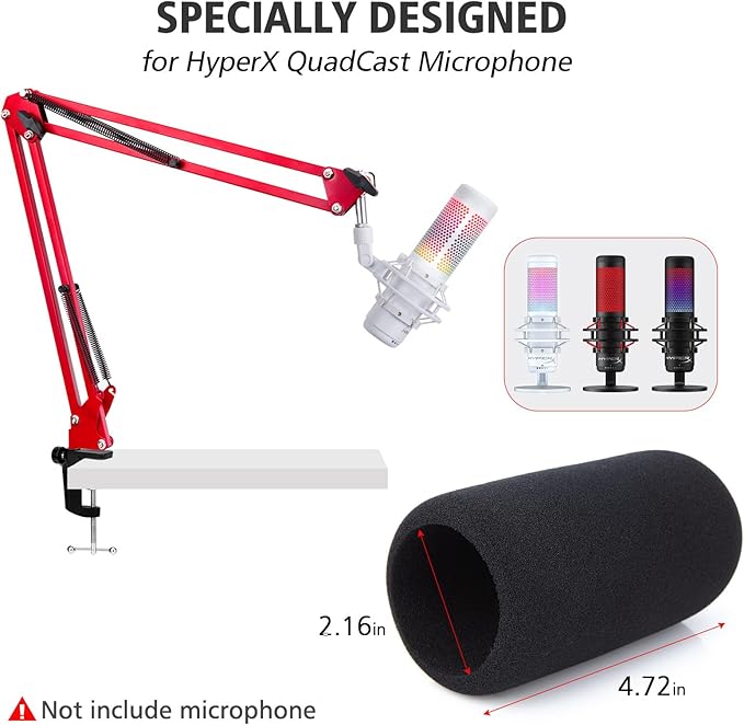 SUNMON HyperX QuadCast Boom Arm - Upgraded Red Boom Arm with Windscreen, Sound Insulation and Noise Reduction, HyperX QuadCast Microphone Arm with 3/8" to 5/8" Adapter