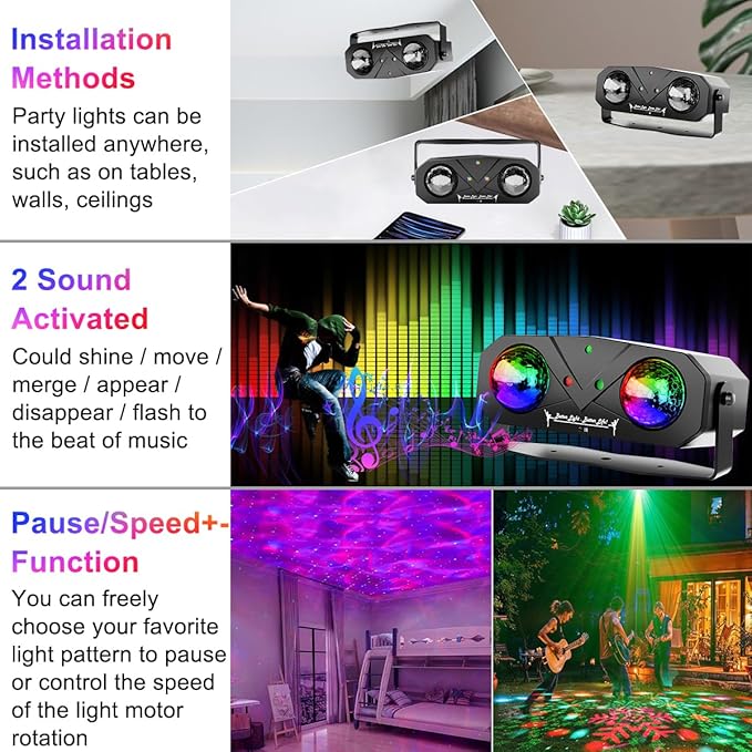 Disco Lights Disco Ball, Sound Activated Party Light with Roating Disco Ball,Star Projector,Ocean Light and Laser Lights for Party DJ KTV Club Wedding Festivals Stage Dancing Christmas