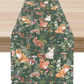 Rustic Forest Table Runner, Farmhouse Wild Woodland Animals Country Fox Rabbits Mushroom Botanical Green Table Center Decor for Home Kitchen Dining Patio Holiday Party, 13"x36" Inch