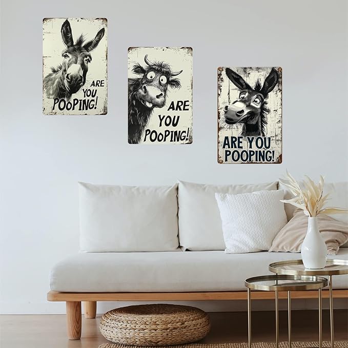 Funny Donkey "Are You Pooping?" Tin Sign - 8x12 Inch Vintage Metal Wall Décor, Humorous Bathroom Sign for Indoor & Outdoor Use, Farmhouse-Style Rustic