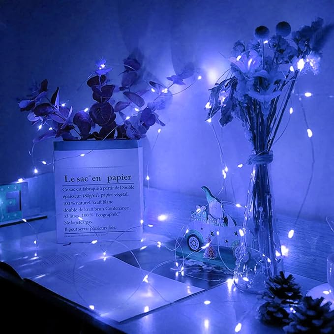 50 Pack Blue Fairy Lights 7Ft 20 LED Twinkle String Lights 3 Modes Battery Operated Waterproof Firefly Starry for Mason Jar Party Wedding Christmas Valentines Day Table Centerpieces