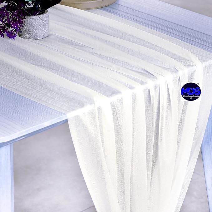 MDS 15 Pack 10ft Chiffon Table Runner 29 x 120 Inches Sheer Wedding Runner Romantic Rustic Table Runner for Wedding Decorations, Birthday Parties, Bridal Shower Party Arch Decor - Ivory