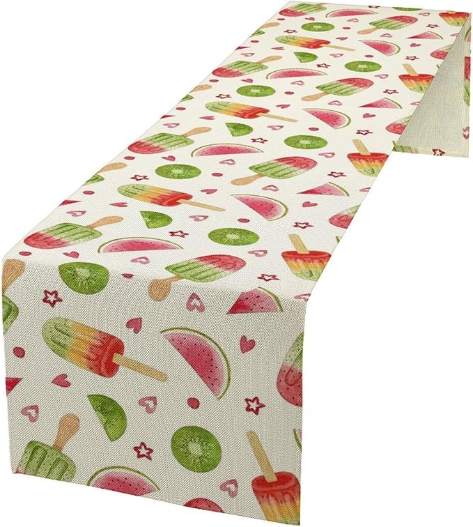 Summer Popsicles Table Runner, Colorful Watercolor Ice Cream Loves Heart Seasonal Dinner Runner for Party Holiday Home Kitchen Dining Table Decor 13"x36"