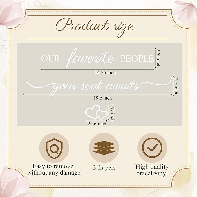 3 Pcs Wedding Seating Chart Decal Stickers DIY Our Favorite People Your Seat Awaits Vinyl Decal Wedding Sign Decor Seating Chart Board Mirror Stickers(White)