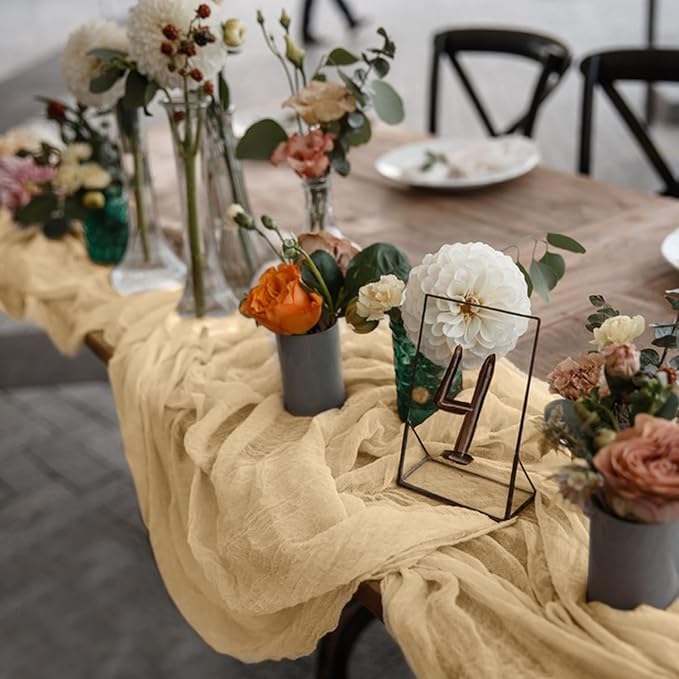 1 Pack Cheesecloth Table Runner 10Ft Christmas Gauze Boho Table Runners for Wedding Decor Bridal Shower Decorations(35" x 120")