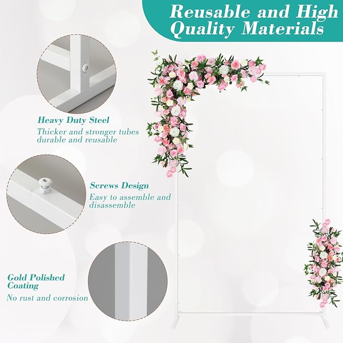 Wedding fashion arch background metal frame, (3.9, 5.2, 6.6 feet) suitable for background decoration frames such as weddings, birthdays, parties, baby showers, and photography (white, 3.9*6.6)
