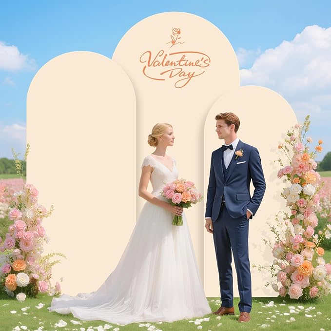 Wedding Arch Stand with Beige Spandex Fitted Arch Backdrop Cover Set 6FT 6.6FT 7.2FT Round Top Chiara Backdrop Stands and Covers for Birthday Party Baby Shower Banquet Decoration