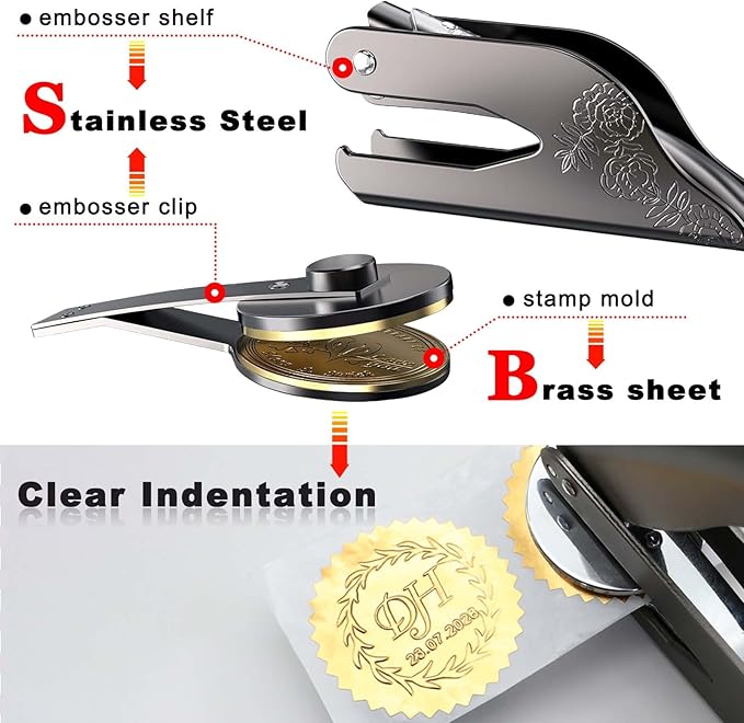 Book Embosser Personalized - Embosser Stamp Custom for Book, Cards, Paper, Napkins, Perfect for Book Lovers, Personal Library and Wedding, A Thoughtful Gift for Any Occasion - Books