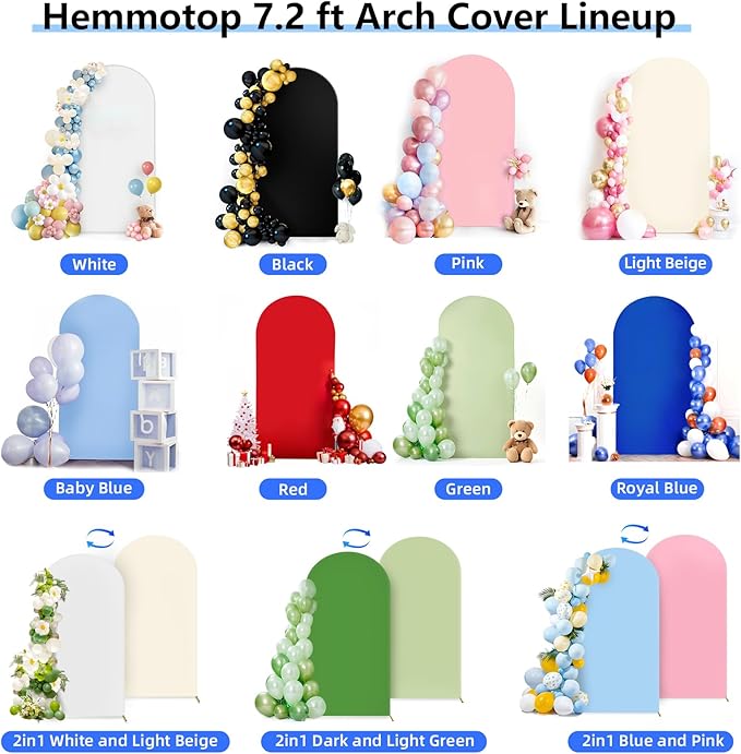 HEMMOTOP 7.2 ft Light Beige Arch Backdrop Cover (No Arch Stand), Ivory Spandex Arch Covers Stretchy Backdrop for Balloon, Wedding, Birthday Party, Baby Shower, Banquet Arch Decoratio