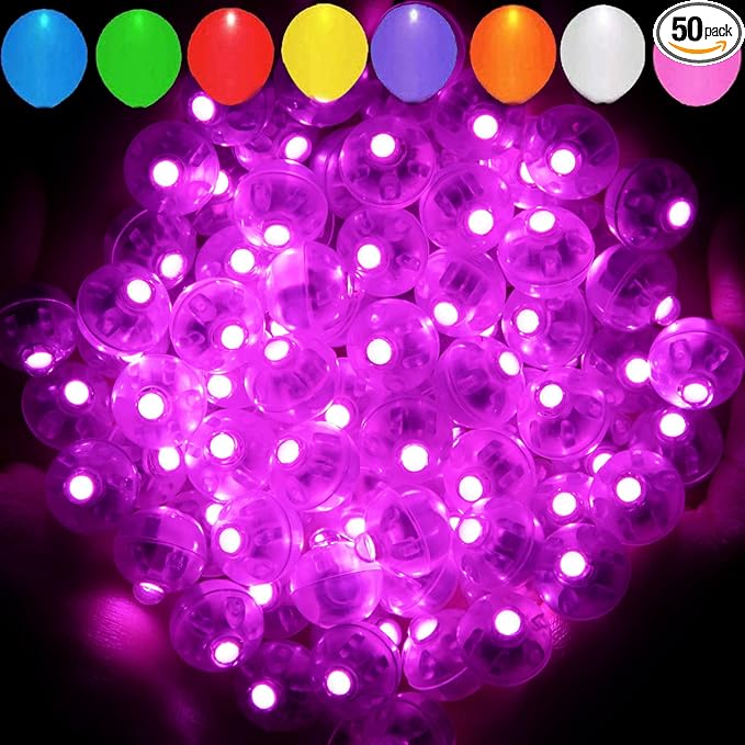 Aogist 50pcs Pink Balloon Lights,Long Standby Time Waterproof Mini Light,Battery Powered,Round LED Ball Lamp for Latex Balloon Paper Lantern Party Wedding Festival Christmas Halloween Decorative