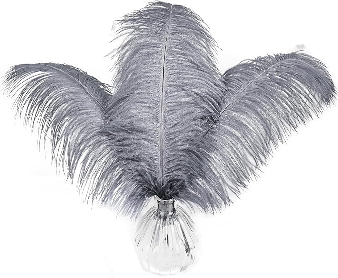 HAPPY FEATHER 16-18 inch Gray Ostrich Feathers Craft for Wedding Party Centerpieces Home Decoration DIY Craft Pack of 10