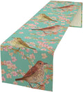 Table Runner with Flowers and Birds, Spring Plant Flowers Table Decoration Linen Table Runner Family Party Party Decorations 13x36 Inches