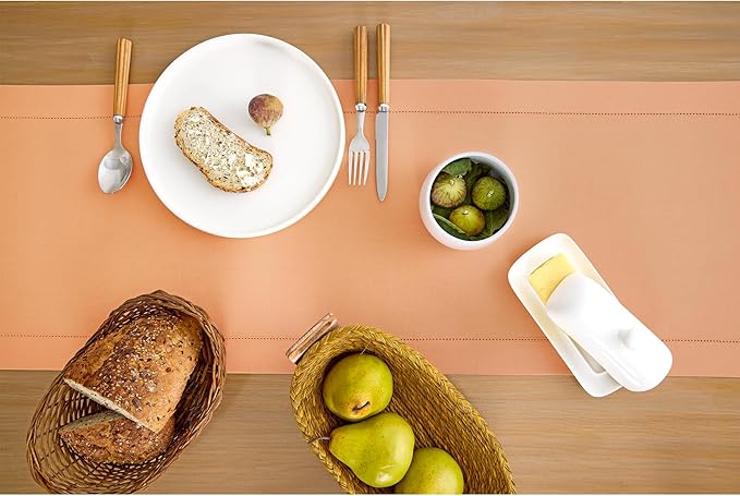 Solino Home Cotton Linen Table Runner 90 Inches Long - Hemstitch Peach Bloom Dining Table Runner 14 x 90 Inch