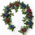 PONATIA 5FT Handcrafted Artificial Rose Flower Garland, Burgundy Flower Garland for Wedding Ceremony Garlands Backdrop Arch Flowers, Ceremony Reception Table Decorations (Burgundy & Navy)