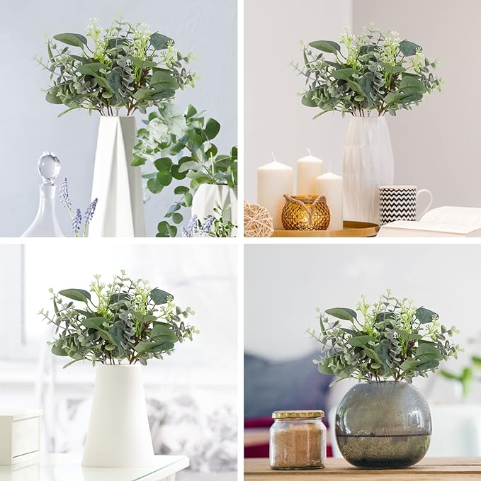80 Pcs Mixed Eucalyptus Leaves Stems Bulk Artificial Silver Dollar Leaves for Vase Bouquets Baby Eucalyptus Leaves for Family Wedding Center Flower Arrangement
