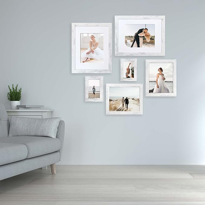 8x10 Picture Frame Set of 4, High Definition Glass Distressed White Frame, 8 x 10 Wood Photo Frames for Tabletop Display and Wall Mounting