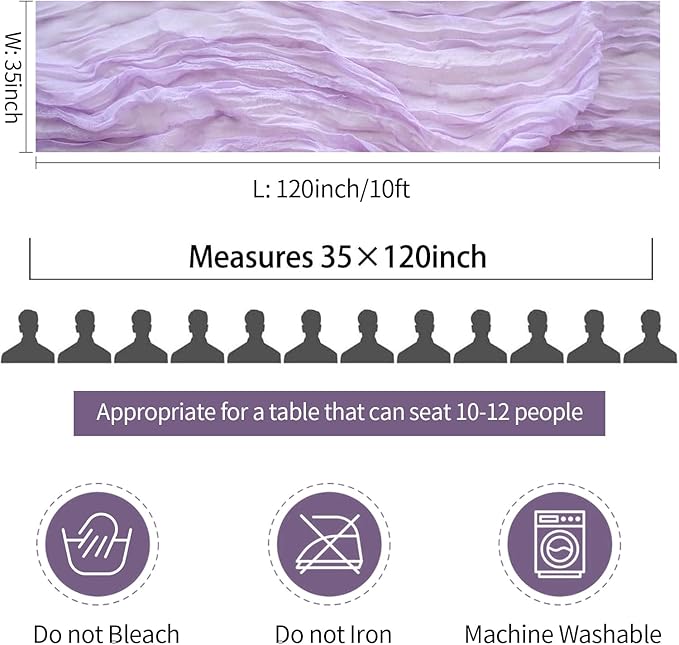 Lilac Purple Cheese Cloth Table Runner Boho Romantic 10ft Gauze Cheesecloth Table Runner for Baby Shower Decoration Wedding Bridal Shower Fall Thanksgiving Table Decor