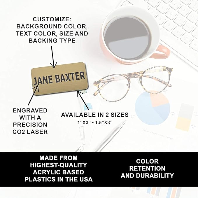 Custom Engraved Name Tag Badges – Personalized Identification with Pin or Magnetic Backing, 1.5 Inches x 3 Inches, White/Burgundy