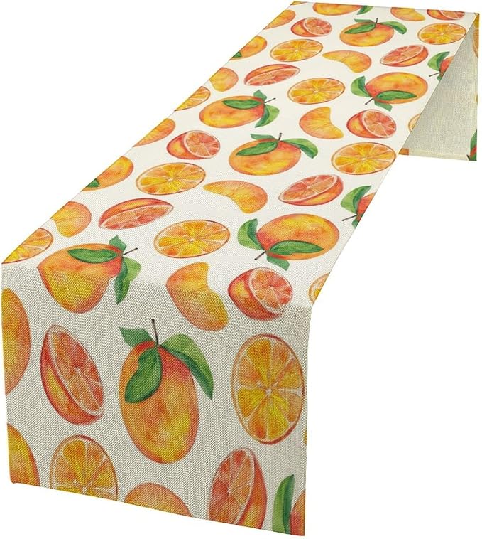 Watercolor Fruit Botanical Print Table Runner Spring Summer Orange Lemon Dinner Runner for Farmhouse Party Holiday Home Kitchen Dining Table Decor 13x60