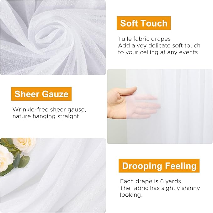 Wedding Arch Draping Fabric 4 Panels 28.7" x 20FT White Sheer Chiffon Backdrop Drapes for Wedding Ceremony Birthday Party Bridal Shower Outdoor Decoration