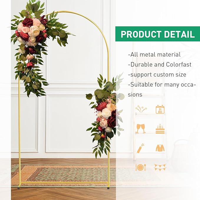 Metal Arch Backdrop Stand and Cover Set, 6.6FT White Reusable Spandex Fitted Backdrop Cover and Gold Wedding Arch Frame for Baby Shower, Birthday, Parties Decoration.