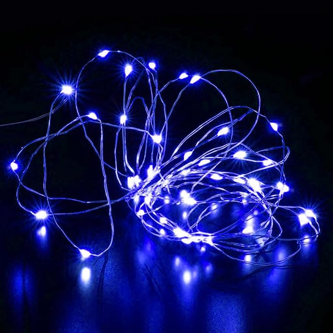 Aogist Led Fairy Lights 3 Modes Battery Operated String Lights Waterproof Silver Wire 7 Feet Firefly Starry Moon Mason Jar Lights for DIY Wedding Party Christmas (Blue, 8 Pack)