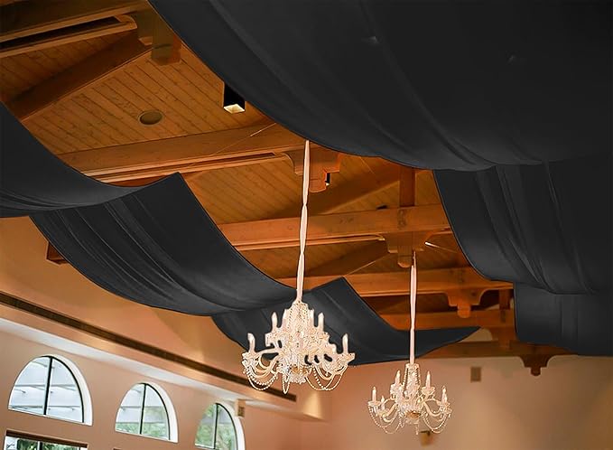 6 Panels Black Ceiling Drapes for Wedding, 5ftx20ft Ceiling Drapes Cheesecloth Sheer Fabric Curtain Wedding Arch Draping Fabric Romantic Ceilings Decorations for Weddings Party Ceremony Stage