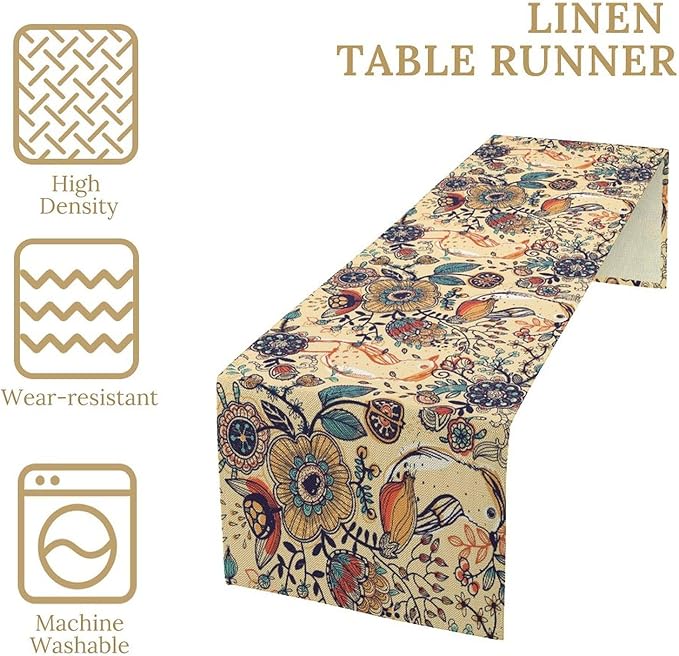 Vintage Paisley Table Runner, Boho Beige Paisley Flower Leaves Print Table Runner for Home Party Patio Indoor Outdoor, 13x120inch