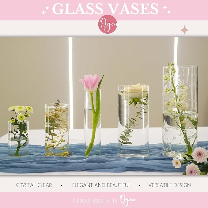 15pcs Cylinder Vases for Centerpieces Small Flower Glass Vases Clear Vase Home Decor Centerpiece Table Flower Vase Decorations for Wedding Decoration＆Holiday Mixed Sizes Tall