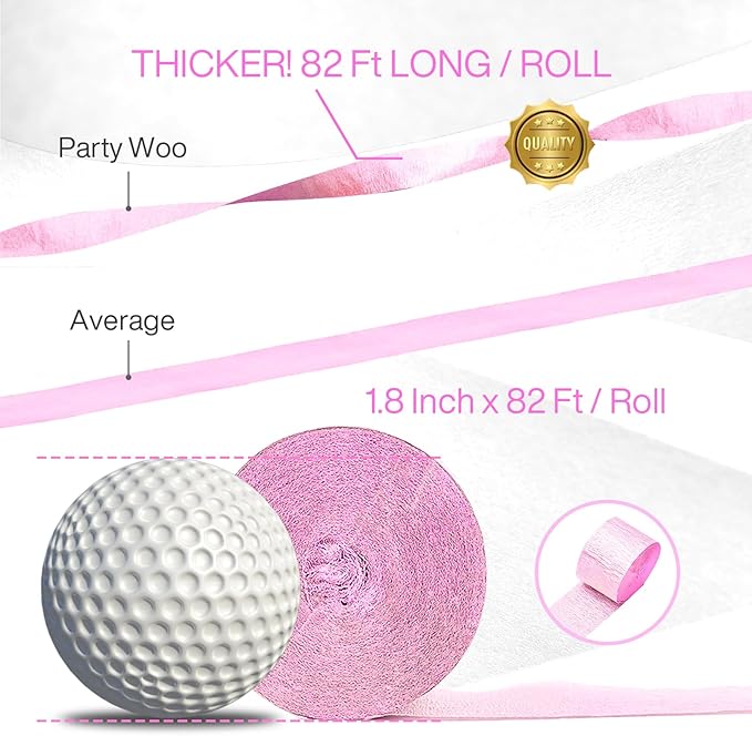 PartyWoo Crepe Paper Streamers 4 Rolls 328ft, Pack of Crepe Paper Perl Pink Streamers Decorations, Crepe Paper for Birthday Decorations, Party Decorations, Wedding Decorations (1.8 in x 82 Ft/Roll)