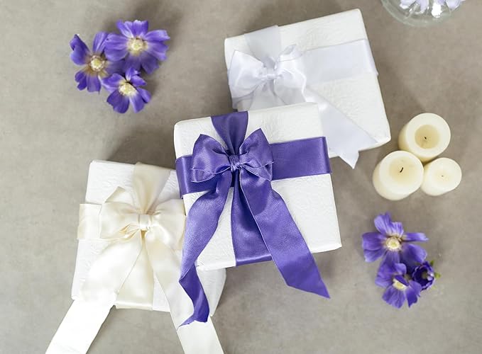Purple Satin Ribbon Double-Faced Wired Ribbons for Gift Wrapping Flower Bouquet Bows Wedding Invitation Christmas Decor Crafts 1-1/2 Inch 10 Yards