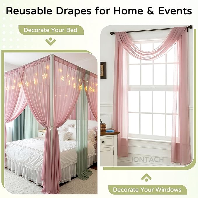 Wedding Arch Draping Fabric 29" x 19Ft Sheer Drapes for Backdrop Wedding Ceremony Reception Ceiling Decor Curtain Baby Bridal Shower Decoration (Dusty Rose, 3 Panels)