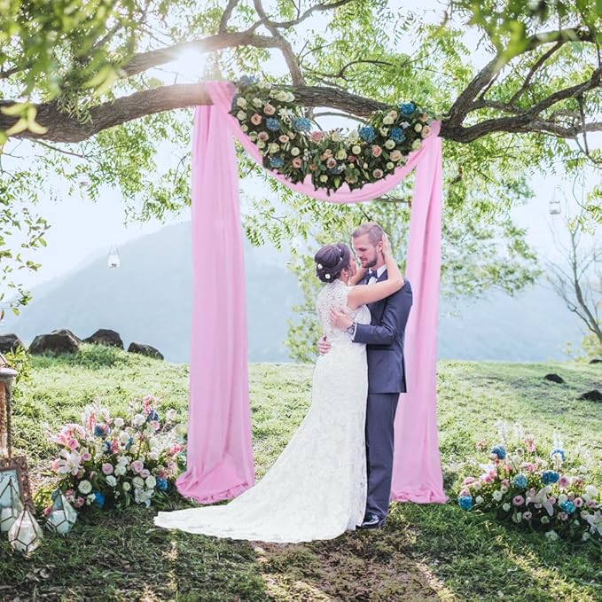 2 Panels 20Ft Wedding Arch Draping Fabric Baby Pink Chiffon Fabric Drapery Wedding Holiday Parties Ceiling Sheer Chiffon Drapes for Background Chiffon Fabric Drapes for Party Ceremony Arch Stage Decor