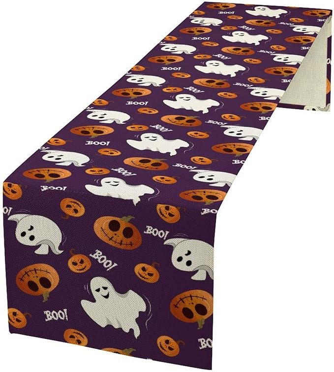 Halloween Table Runner,Ghost Pumpkin Halloween Table Runner for Kitchen Dining Table Decoration Home Party Decor 13x36 Inch