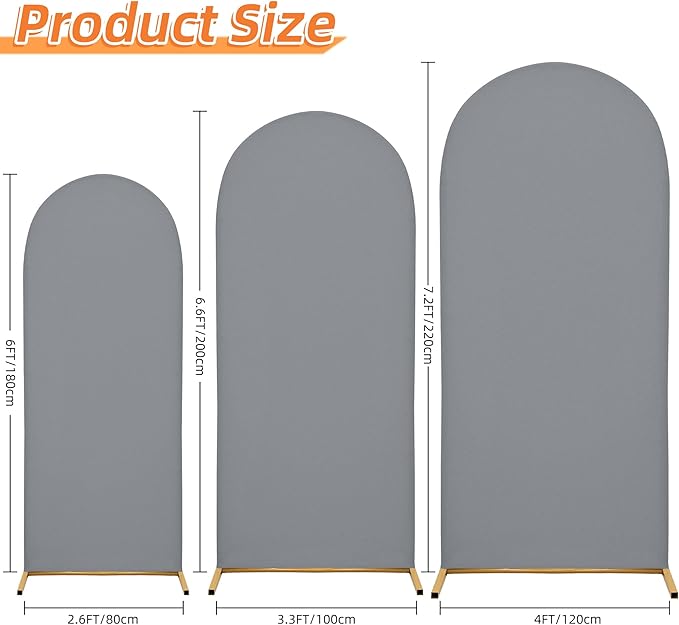 7.2FT Wedding Arch Covers Arch Backdrop Cover Arch Stand Covers Set Arch Cover Spandex Fabric Stretchy Backdrop for Wedding Birthday Party Decoration Baby Shower (Smoky Grey)