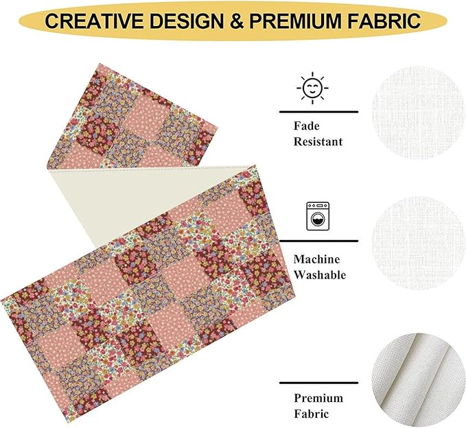 Boho Patchwork Table Runner, Vintage Farmhouse Colorful Wildflowers Bohemian Paisley Flower Table Center Decor for Home Kitchen Dining Patio Holiday Party Indoor Table Decorations, 13"x36" Inch