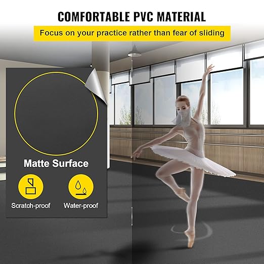 VEVOR Dance Floor, 6.6x3.9ft Dance Floor Roll, 0.06in Thick PVC Vinyl Dance Floor, Black/Grey Reversible Portable Dance Floor, Non-Slip Dance Flooring, Ballet Dance Floor for Jazz, Pop, Lyrical Style