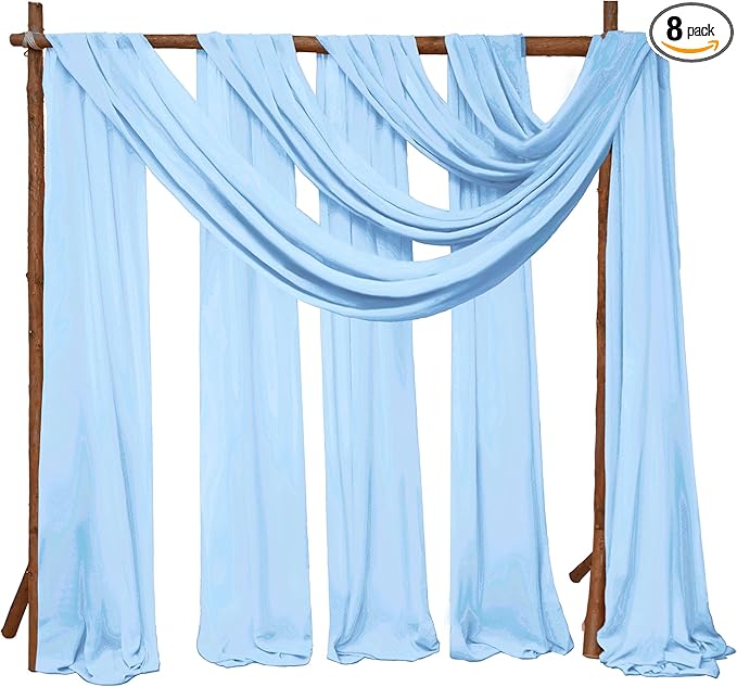 8 Panels Wedding Arch Draping Fabric 28"x20Ft Wedding Arch Drapes Chiffon Fabric Drape Sheer Backdrop Curtain for Nuptials Party Swag Ceremony Birthday Arbor Drapery Reception Ceiling Décor(Baby Blue)