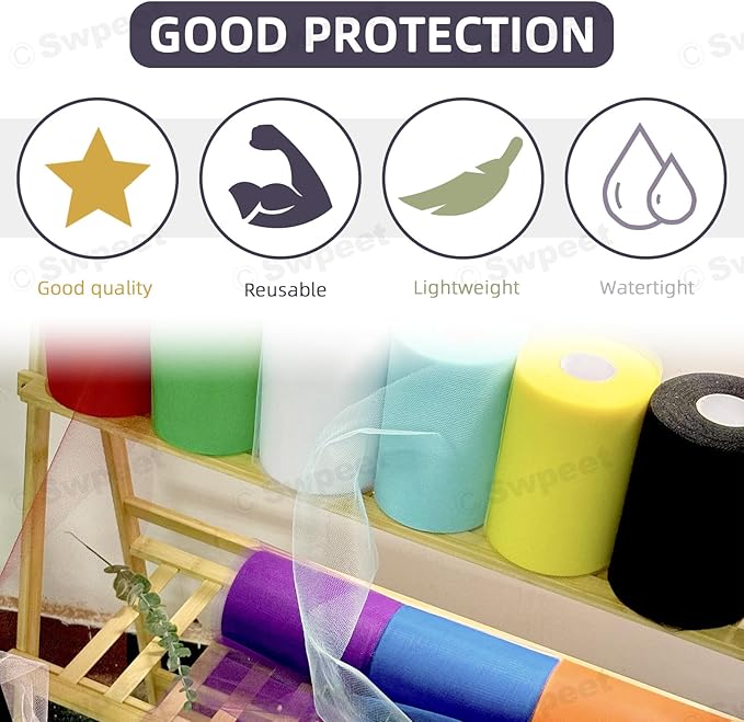 Swpeet 6 Inch by 100 Yards White Tulle Fabric Roll, Fabric Spool Tulle Ribbon, Netting Polyester Spool Ideal for DIY Handmade Birthday Party Wedding Decorations Christmas Craft Supplies